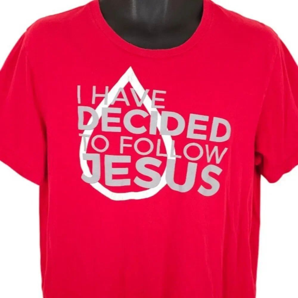 Christian T Shirt Mens Size Large Red I Have Decided To Follow Jesus